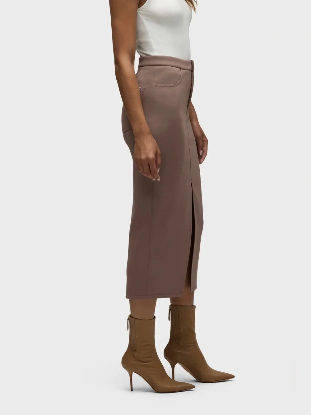 Hudson Jeans Taupe Front-Slit Midi Pencil Skirt